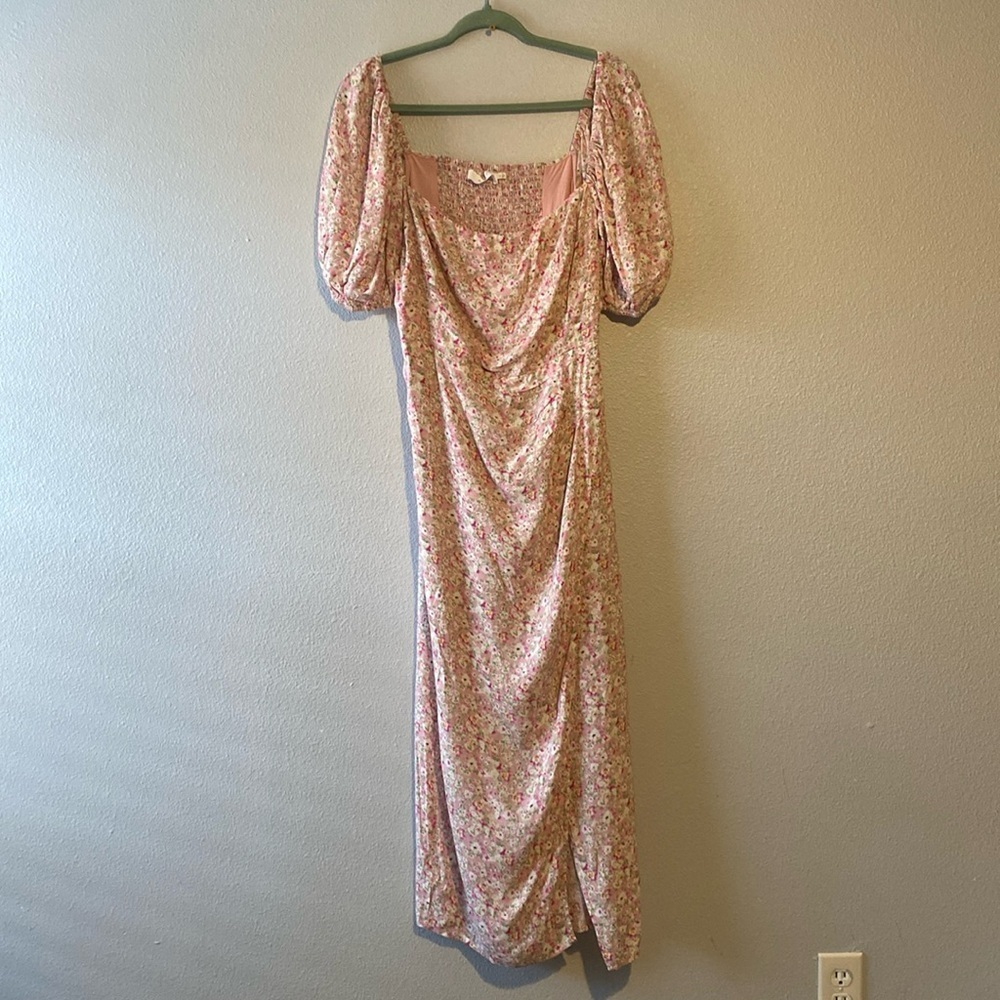 ASTR the Label, Floral front slit milkmaid midi dress.